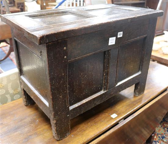 A small late 17th century oak panelled coffer, W.73cm